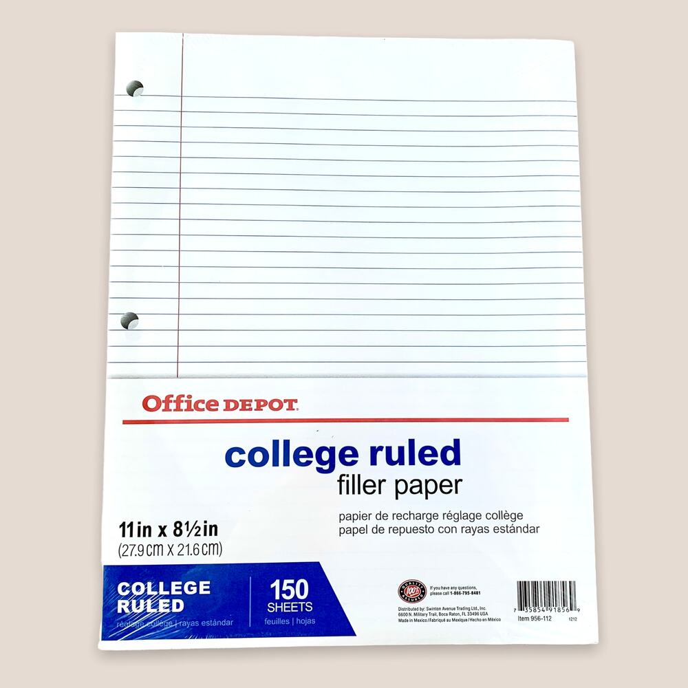 Office Depot College Ruled Lined Filler Paper - 150 Sheets